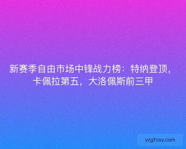 新赛季自由市场中锋战力榜：特纳登顶，卡佩拉第五，大洛佩斯前三甲